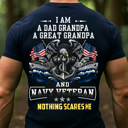 I am a Dad Grandpa, A Great Grandpa and a Navy Veteran T-Shirt, Patriotic Eagle Design, Gift for Veterans Day