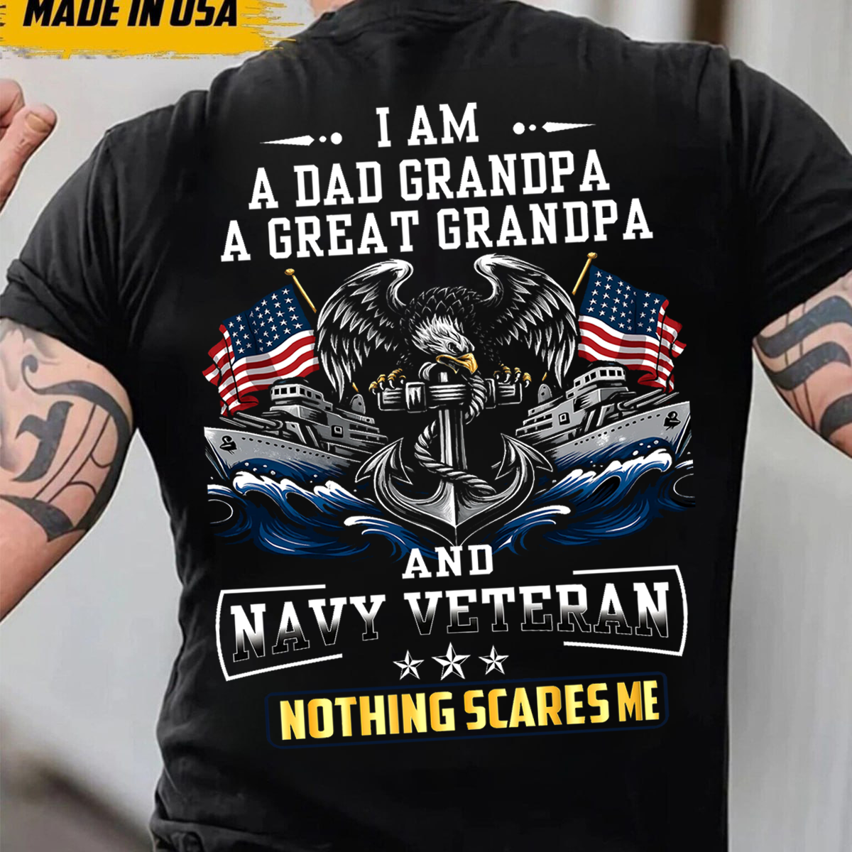 I am a Dad Grandpa, A Great Grandpa and a Navy Veteran T-Shirt, Patriotic Eagle Design, Gift for Veterans Day