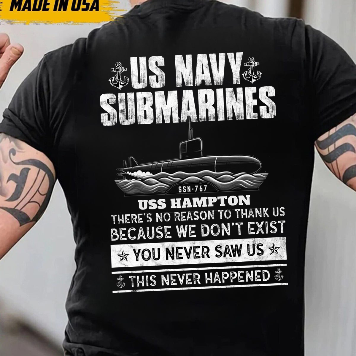 US Navy Submarine T-Shirt – USS Hampton SSN-767 Veteran Military Tee, Gift for Veterans Day