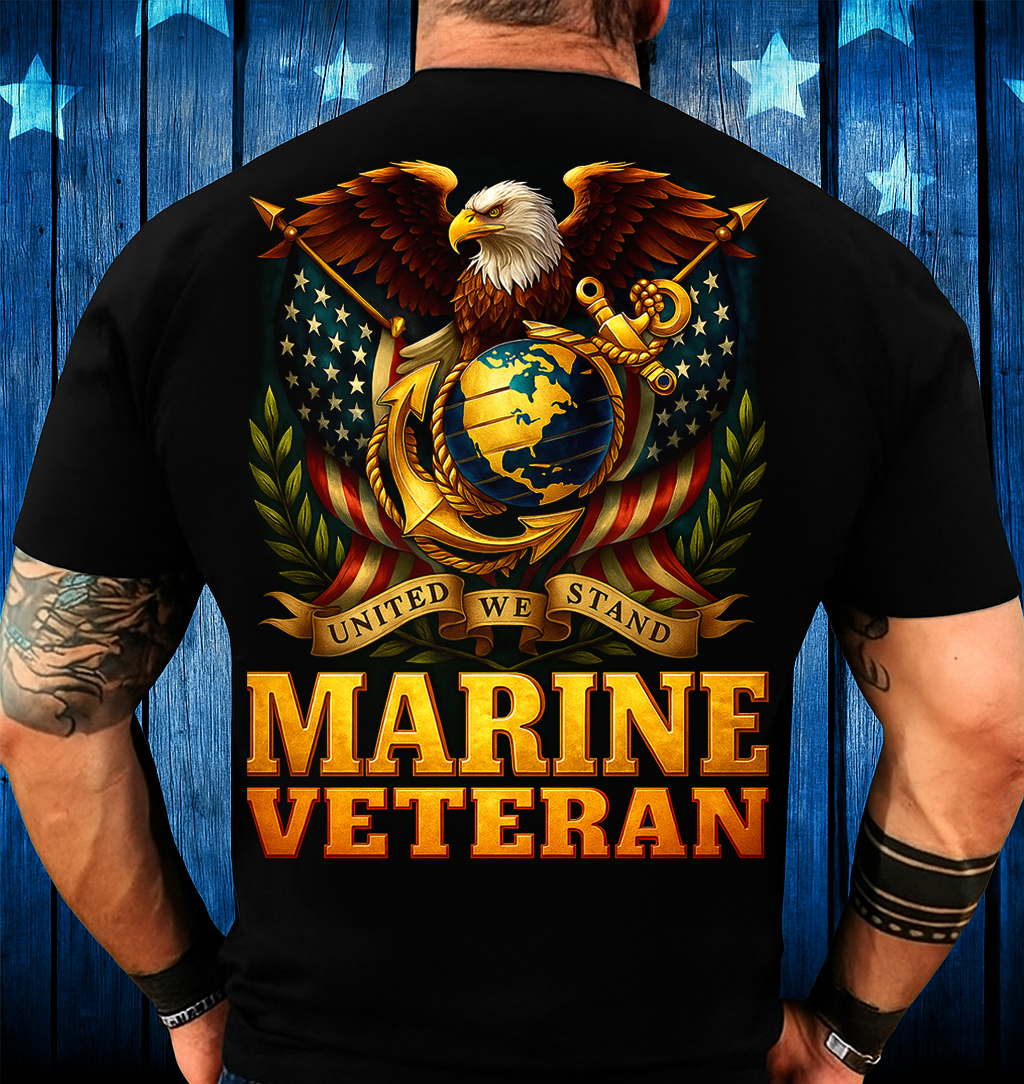 Marine Veteran T-shirt – United We Stand, a special tribute gift for Dad and Grandpa who proudly served in the Marine Corps