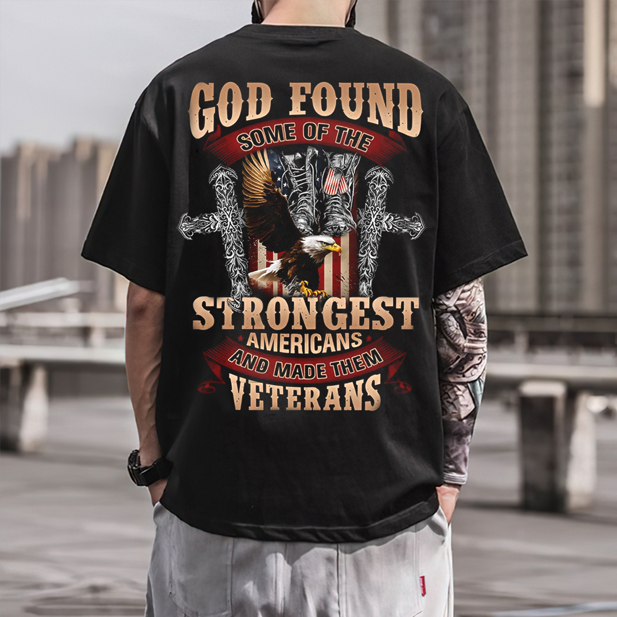 God Found the Strongest Americans – Patriotic USA Eagle Graphic Tee