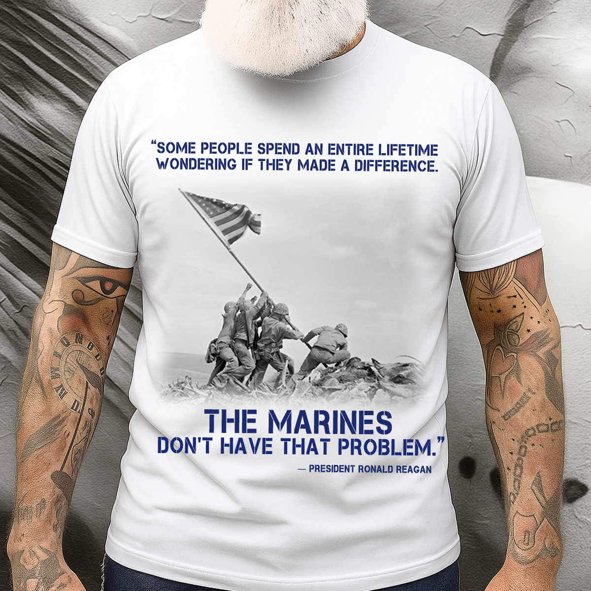 "Some People Spend A Lifetime" – USMC Marines with Iwo Jima Flag Raising T-Shirt, Ronald Reagan Quote Veteran Tee