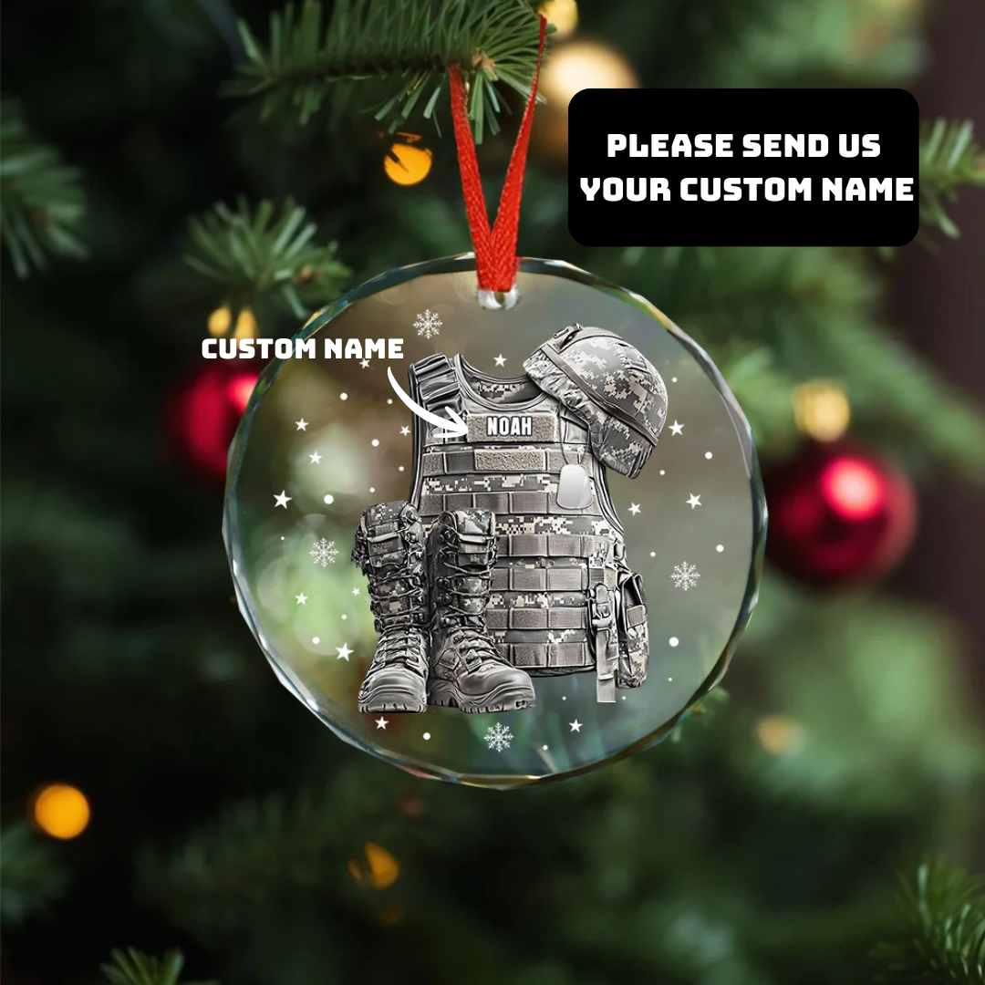 Personalized Military Christmas Ornament – Custom Name Combat Gear, Military Christmas Tree Decoration, Gift for Veterans Christmas Day