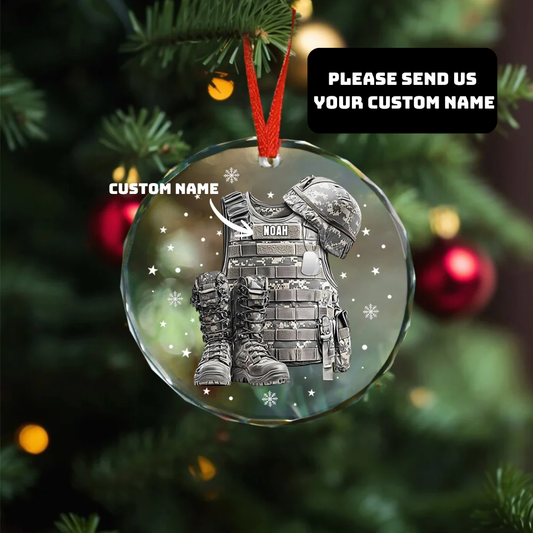 Personalized Military Christmas Ornament – Custom Name Combat Gear, Military Christmas Tree Decoration, Gift for Veterans Christmas Day