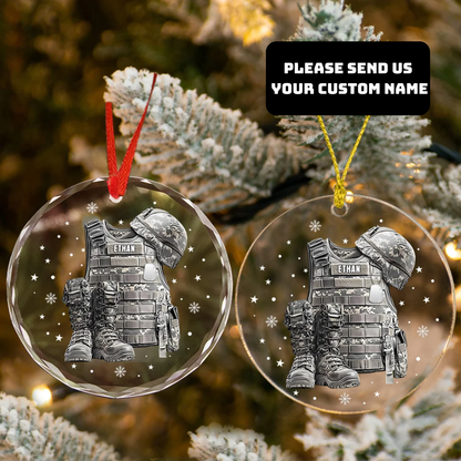 Personalized Military Christmas Ornament – Custom Name Combat Gear, Military Christmas Tree Decoration, Gift for Veterans Christmas Day
