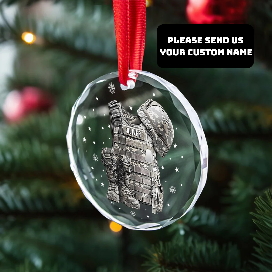 Personalized Military Christmas Ornament – Custom Name Combat Gear, Military Christmas Tree Decoration, Gift for Veterans Christmas Day