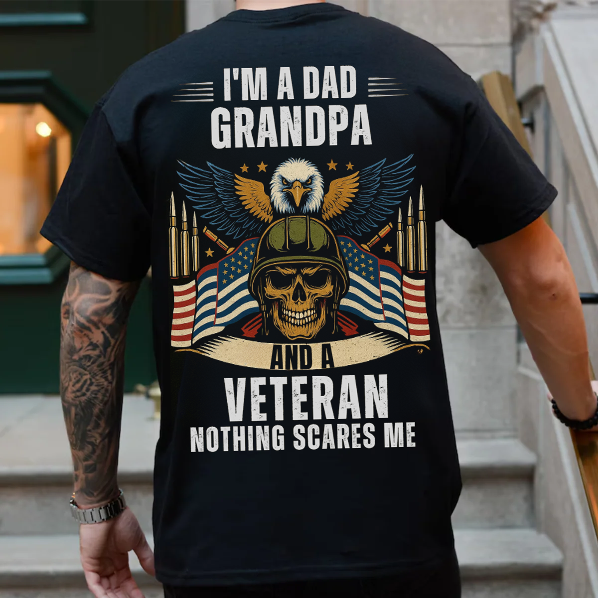 I'm A Dad Grandpa And A Veteran T-Shirt, Eagle & Skull Design, Military Patriotic Shirt