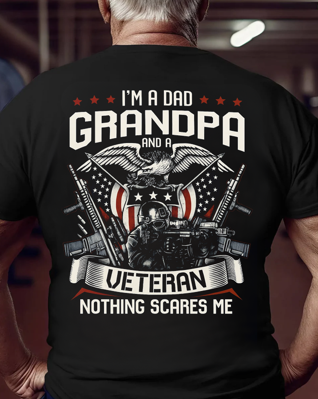 Proud Dad, Grandpa, and Veteran, Patriotic American Design, Military Veteran T-shirt