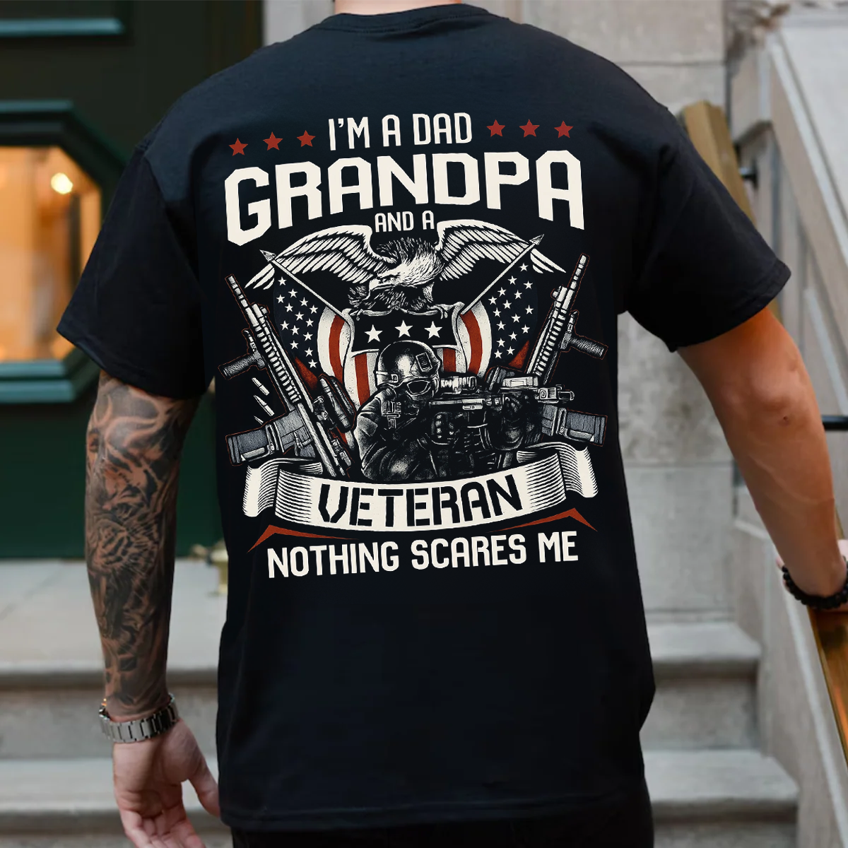 Proud Dad, Grandpa, and Veteran, Patriotic American Design, Military Veteran T-shirt