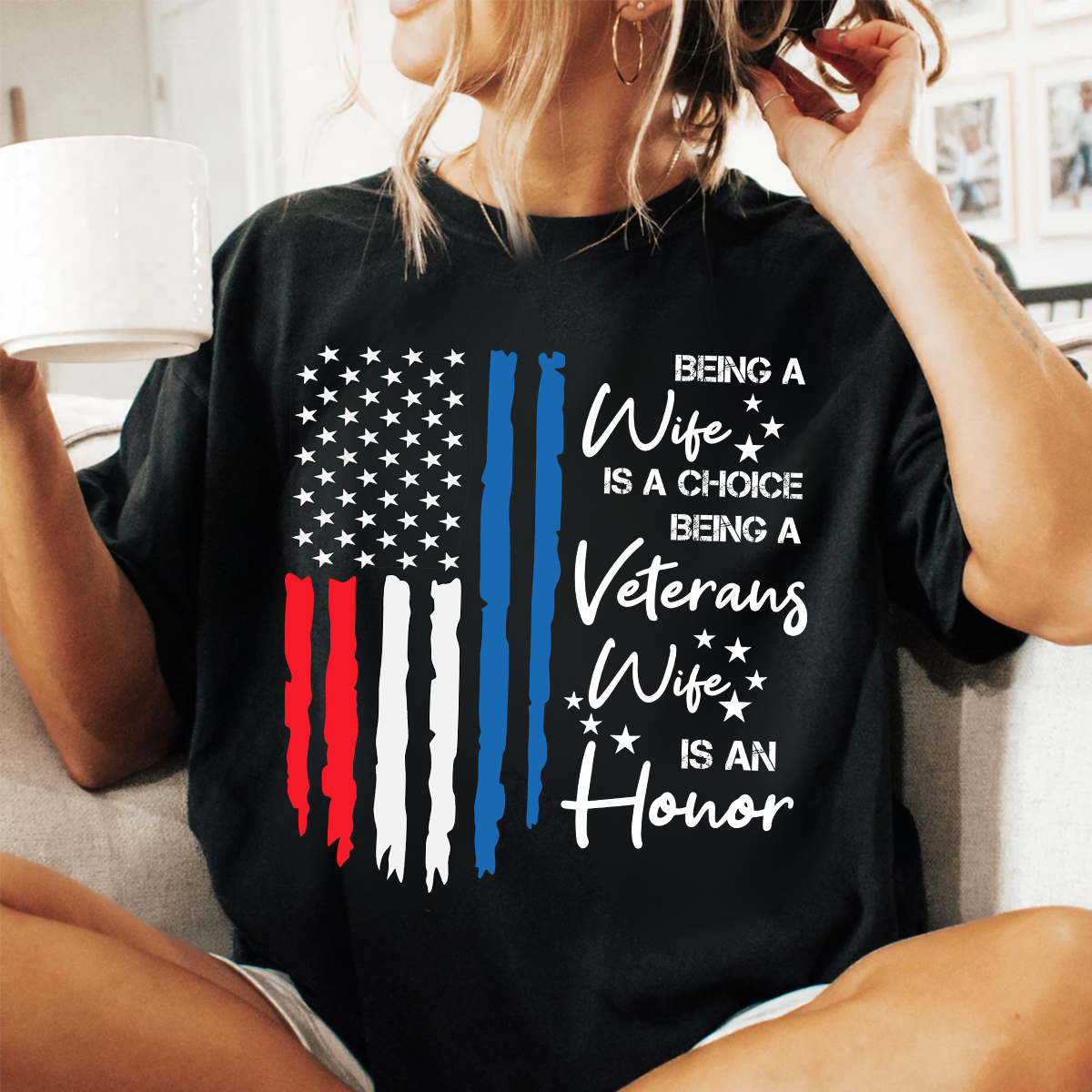 Being a Veterans Wife is an Honor T-Shirt – Patriotic American Flag Military Spouse Tee