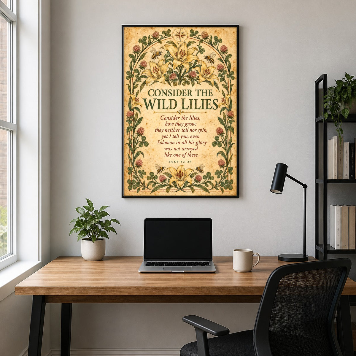 Consider the Wild Lilies Luke 12:27 Poster, Christian Botanical Wall Art