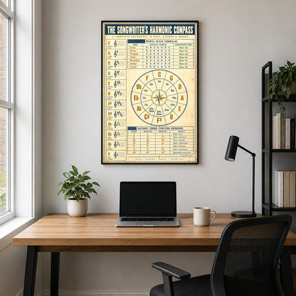 Songwriters Harmonic Compass Poster, Music Theory Studio Chart