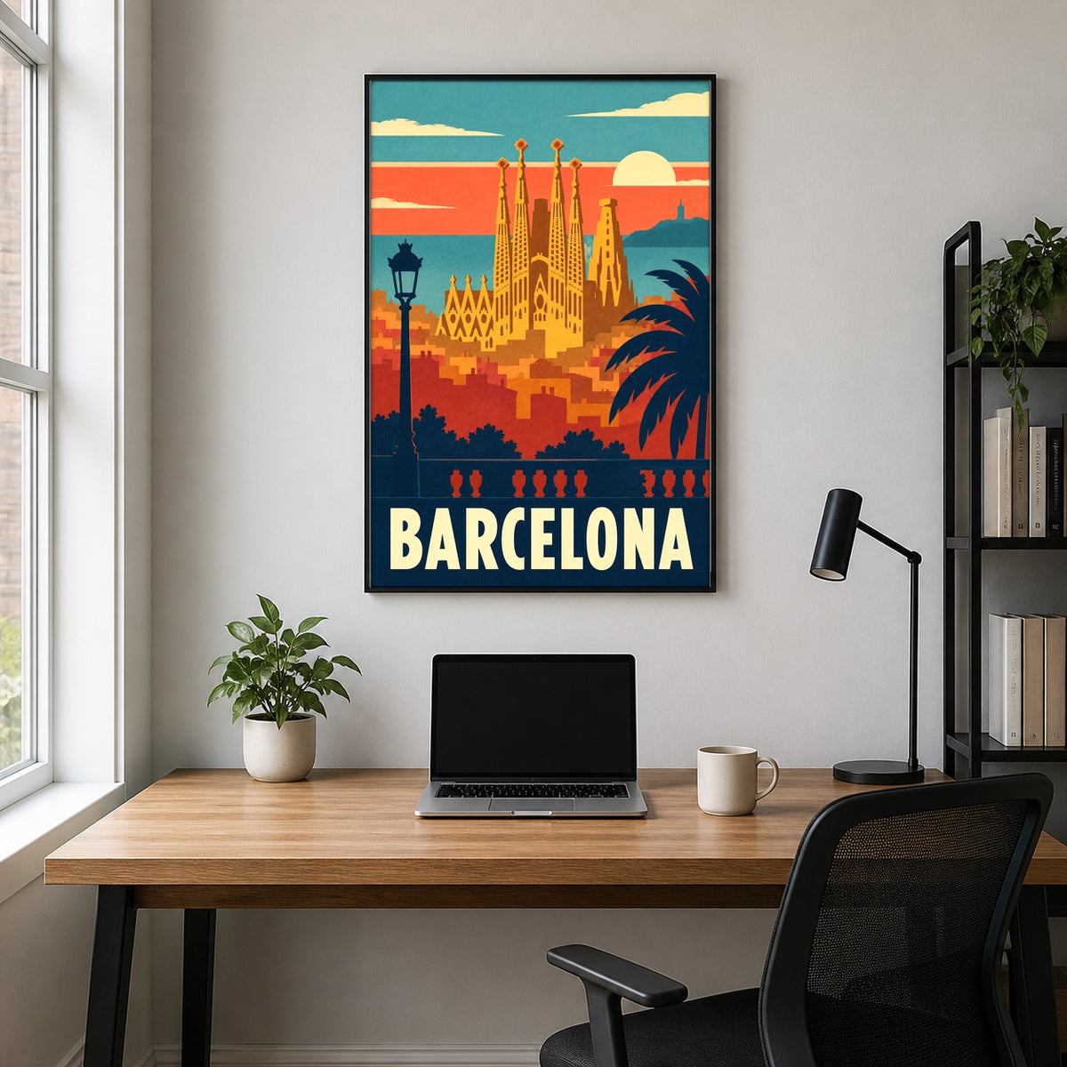 Barcelona Vintage Travel Poster, Spain Cityscape Art Print