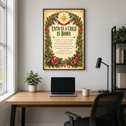 Unto Us a Child Is Born Isaiah 9:6 Christmas Scripture Art Poster