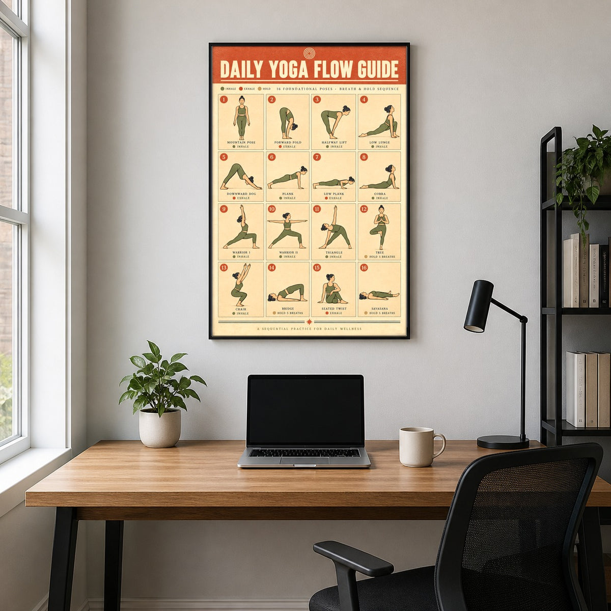 Daily Yoga Flow Guide Poster, Morning Asana Sequence Chart