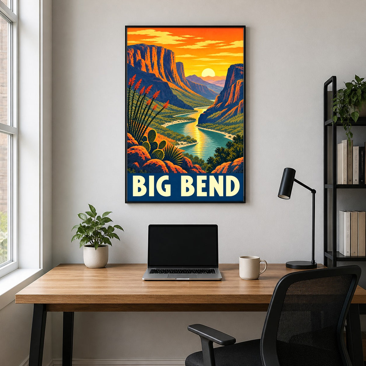 Big Bend National Park Retro Travel Poster, Canyon River Wall Art