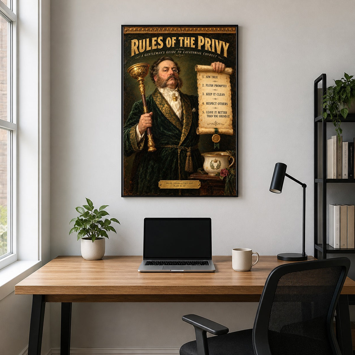 Rules of the Privy Victorian Bathroom Humor Oil Painting Poster