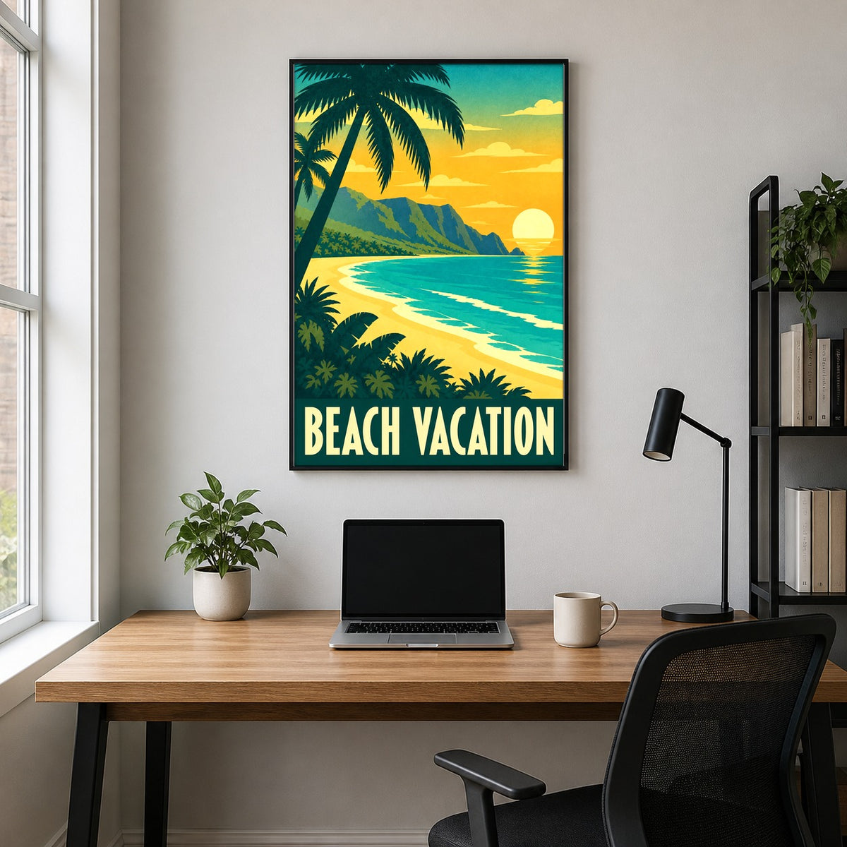 Beach Vacation Vintage Travel Poster, Retro Tropical Wall Art