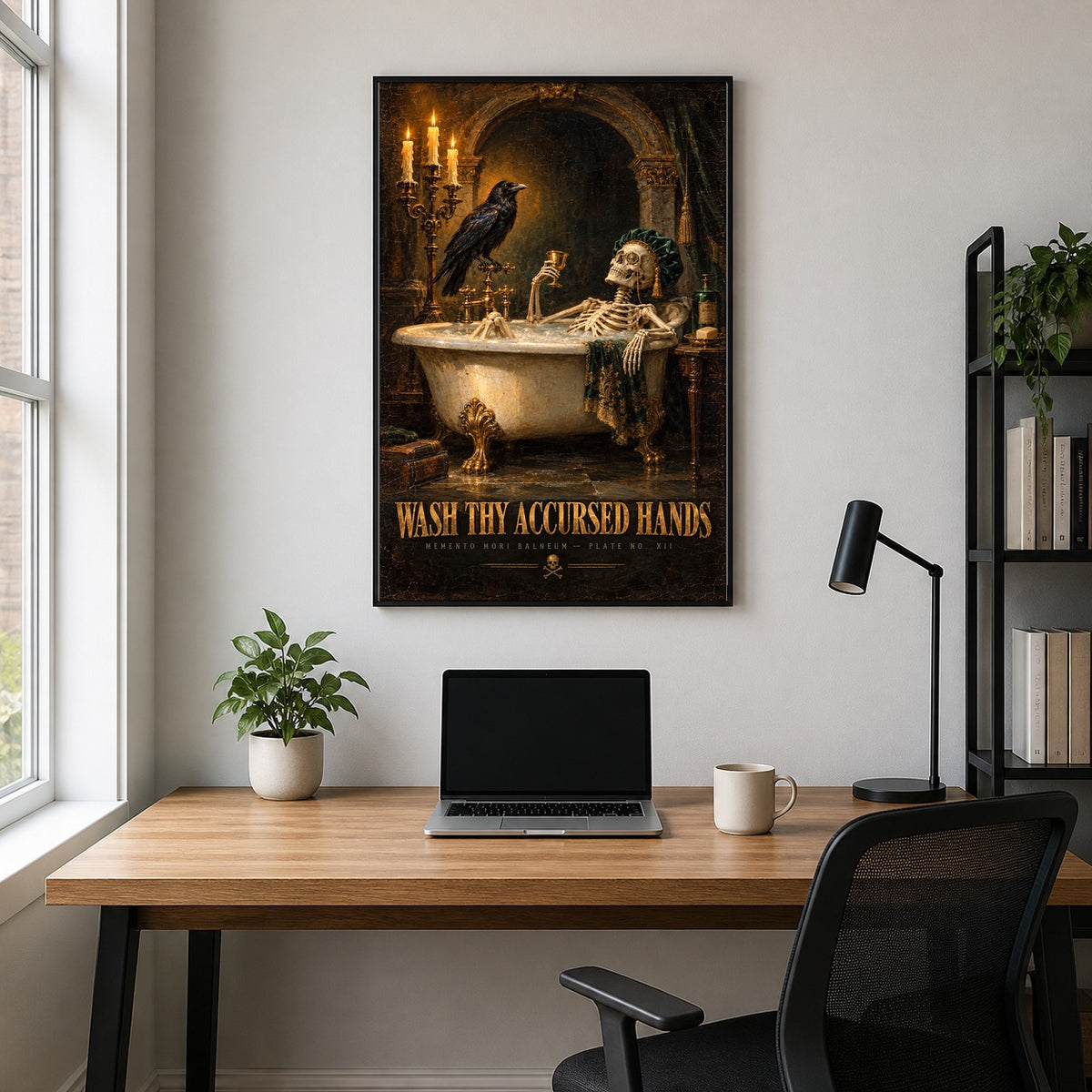 Accursed Hands Gothic Skeleton Bath Poster, Dark Academia Wall Decor