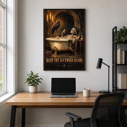 Accursed Hands Gothic Skeleton Bath Poster, Dark Academia Wall Decor
