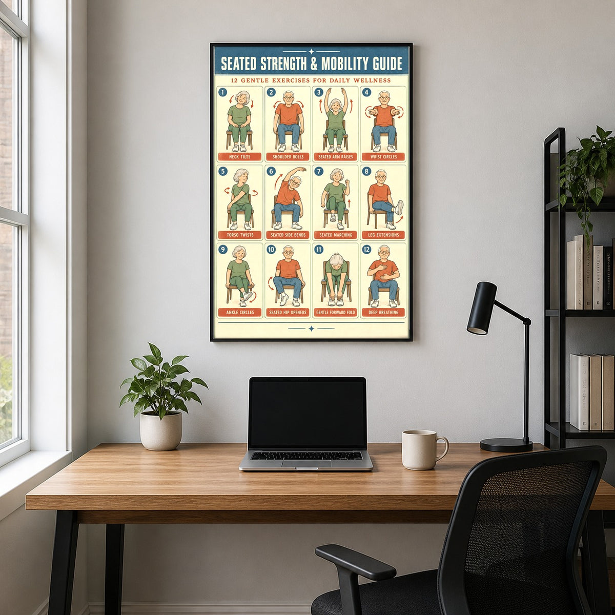 Seated Strength and Mobility Guide Poster for Daily Senior Movement