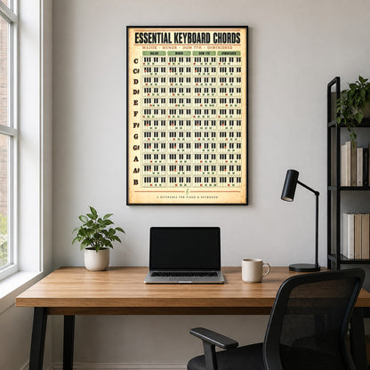 Essential Keyboard Chords Poster, Piano Reference Chart Wall Art