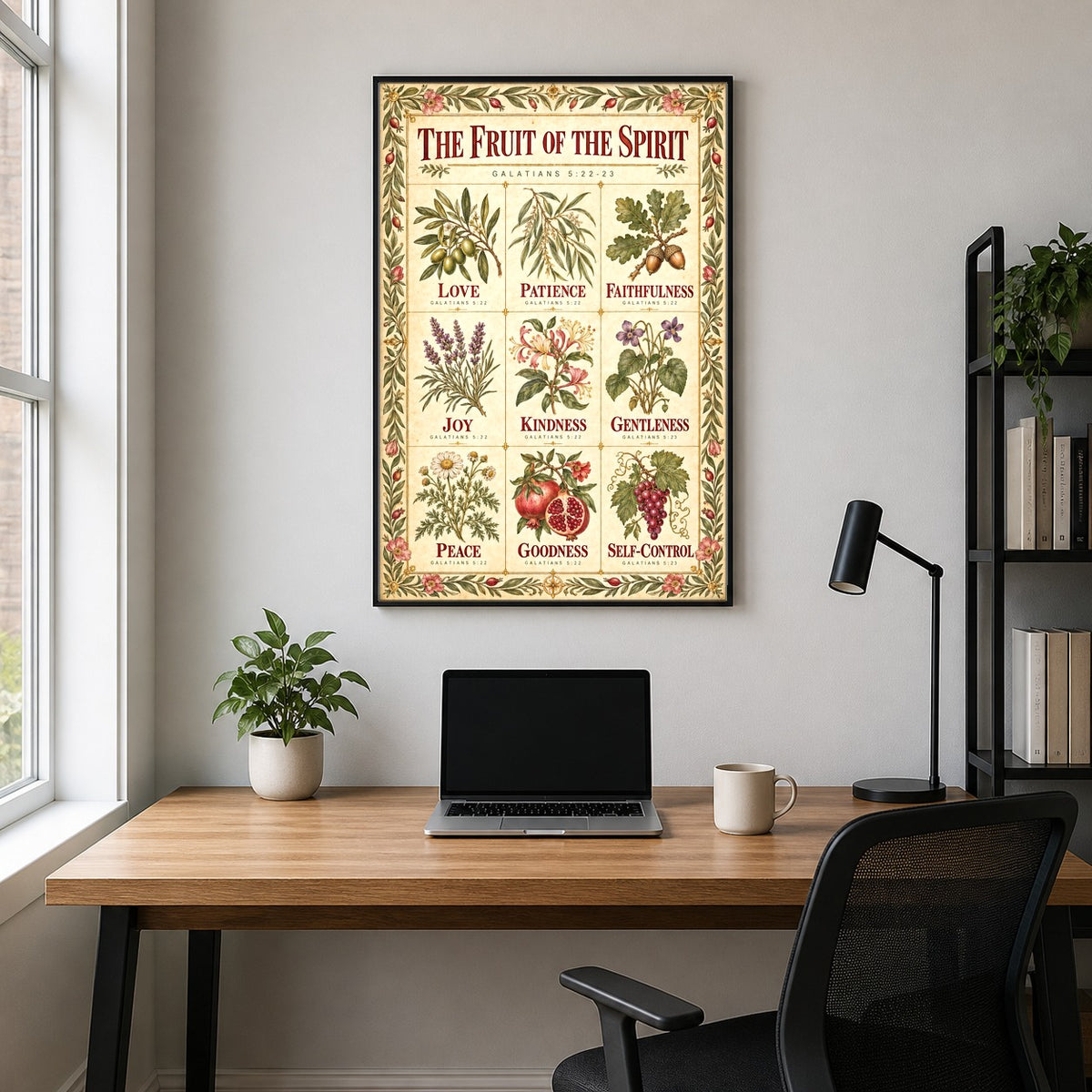 Fruit of the Spirit Botanical Poster, Galatians 5 Herbarium Field Guide