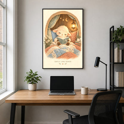 Gentle Lamb Reader Bedtime Nursery Art Poster