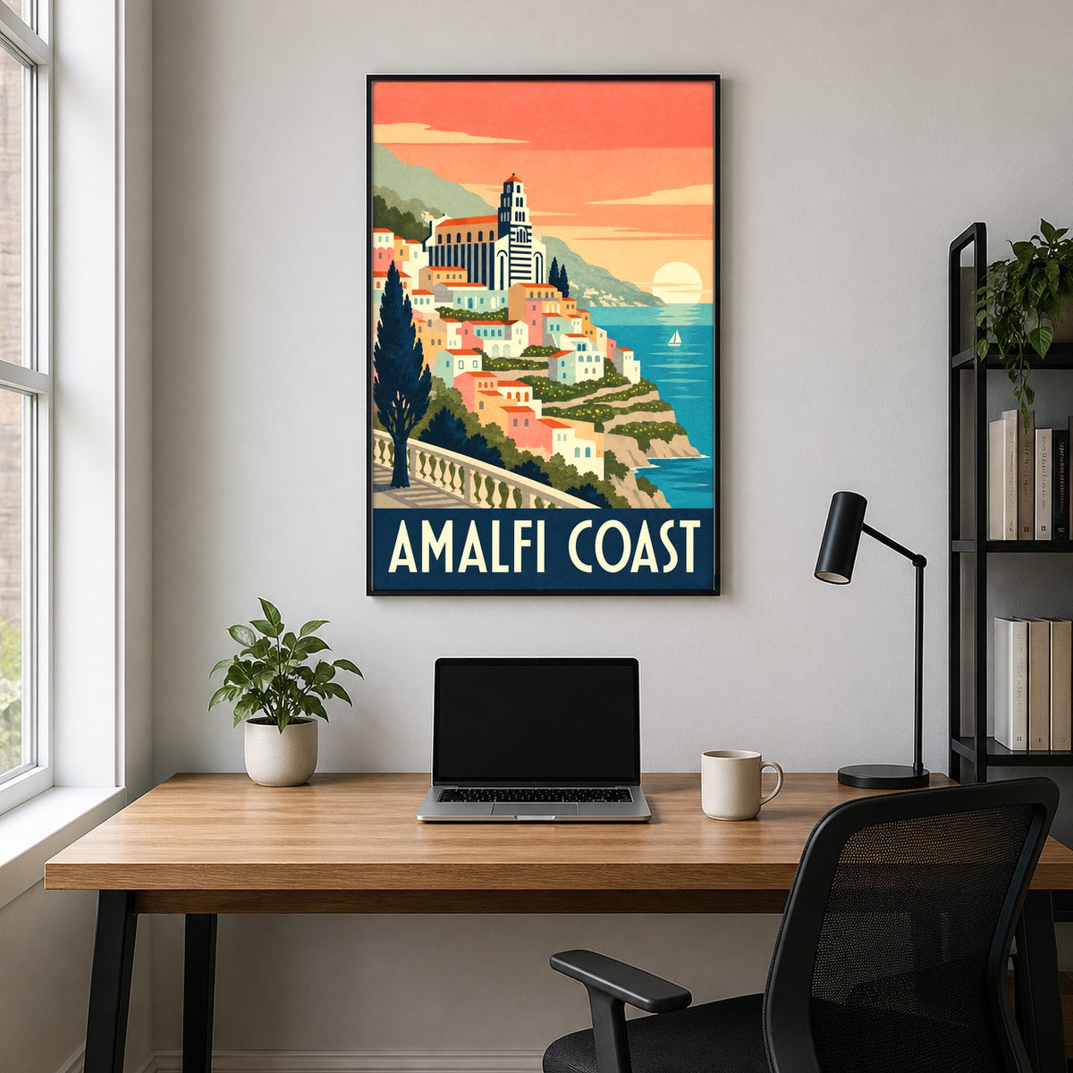 Amalfi Coast Vintage Travel Poster, Italy Coastal Wall Art