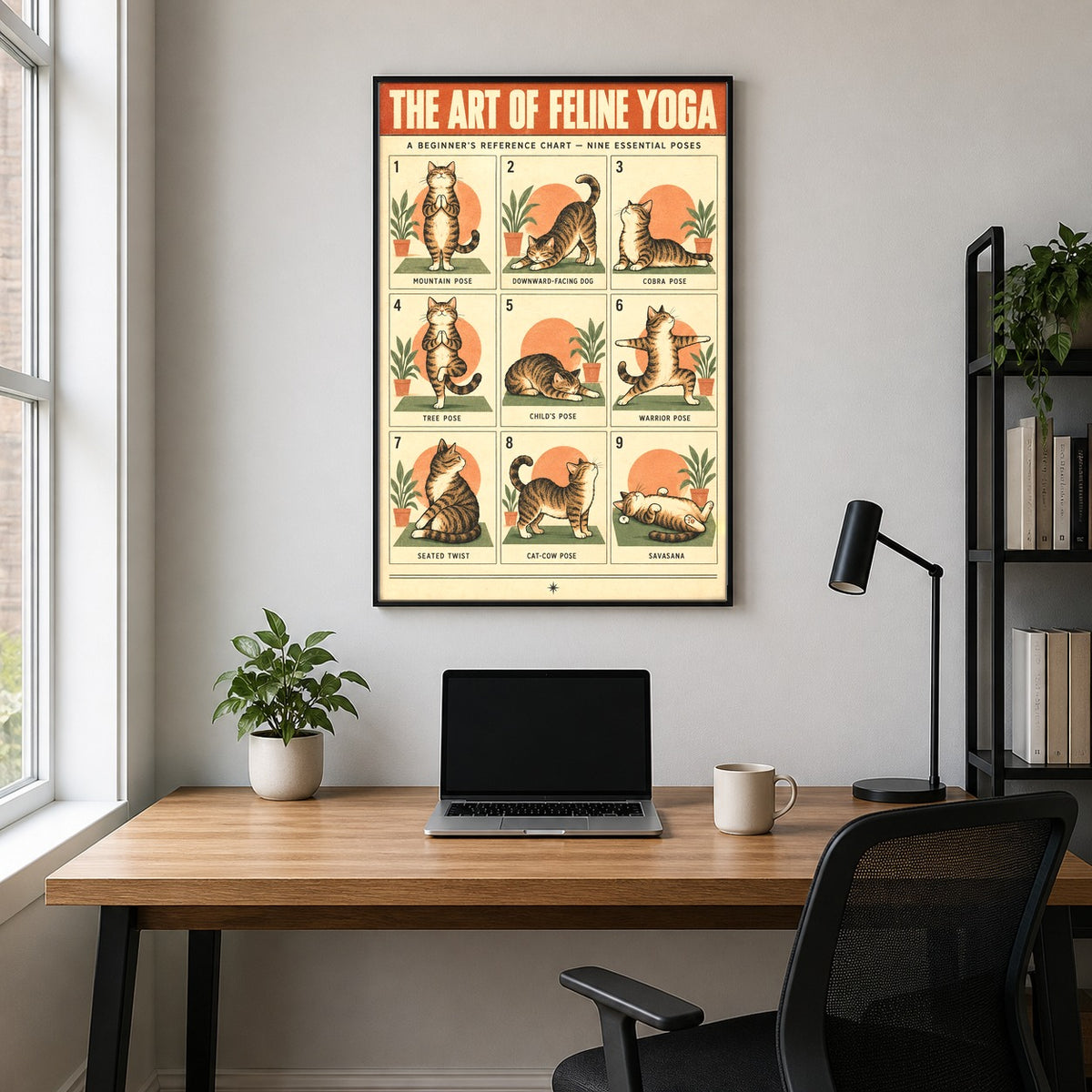 The Art of Feline Yoga Poster, Cat Stretch Routine Chart