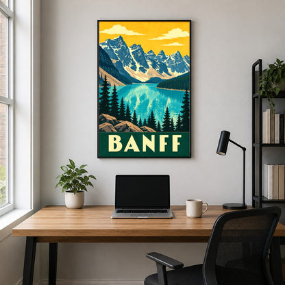 Banff Vintage Travel Poster, Retro Canadian Rockies Wall Art