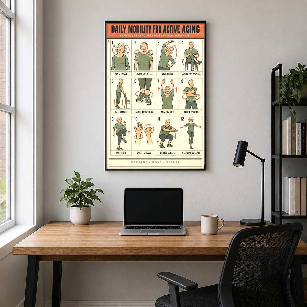 Daily Mobility for Active Aging Poster, Senior Exercise Chart