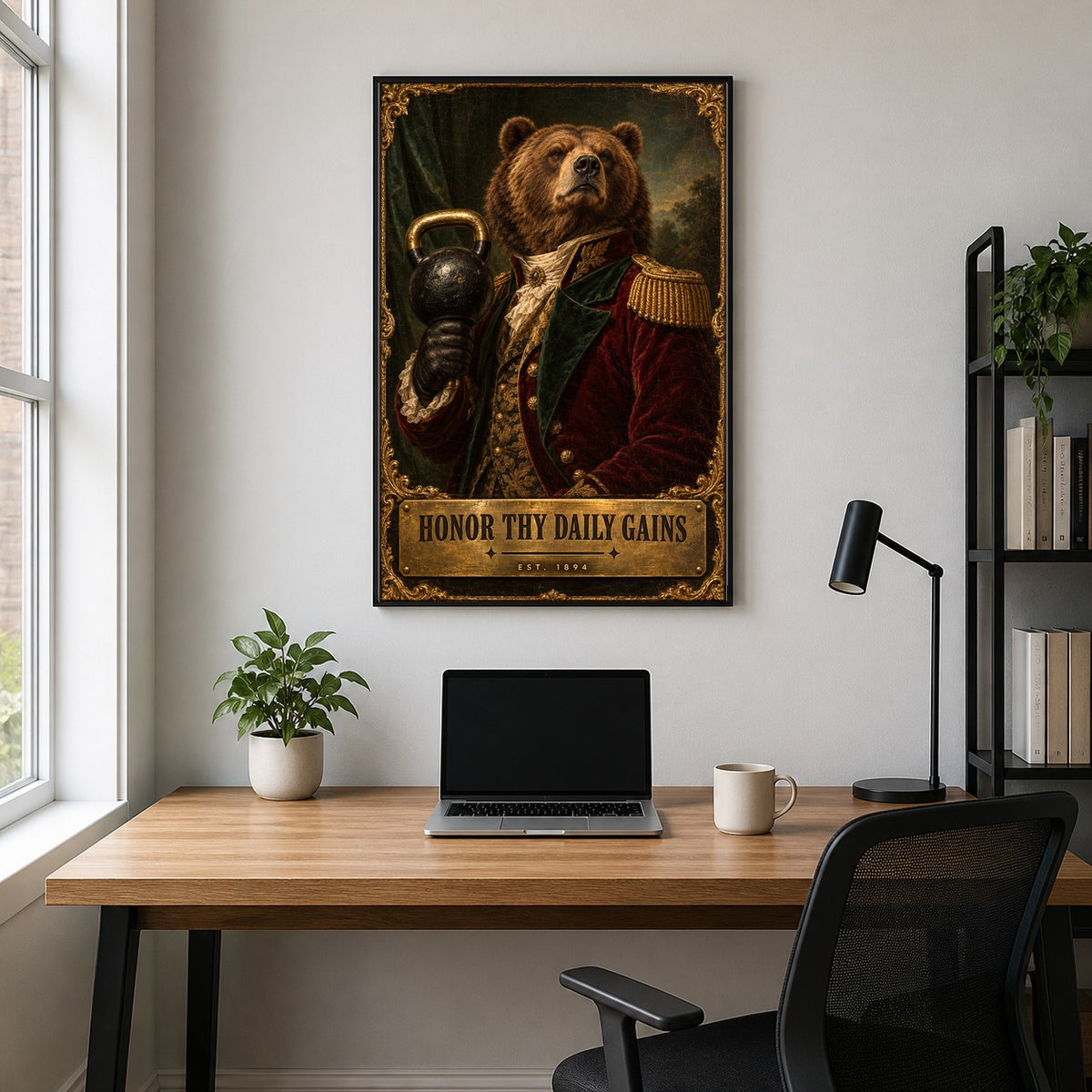Victorian Bear Weightlifter Poster, Funny Gym Wall Art