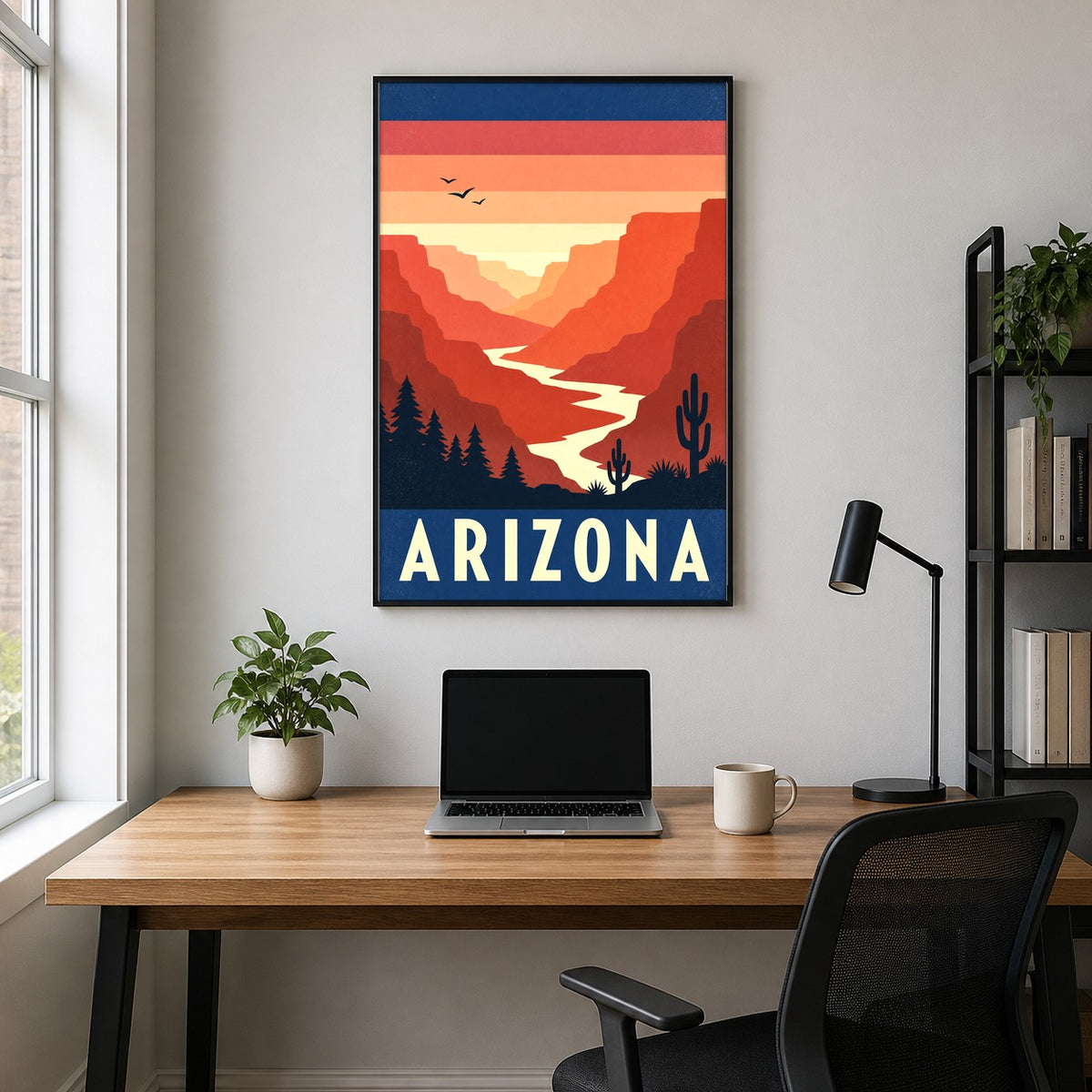 Arizona Vintage Travel Poster, Desert Canyon Wall Art