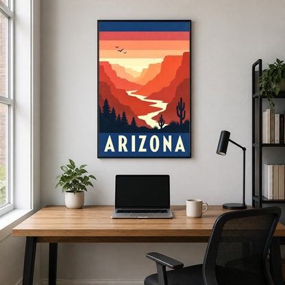 Arizona Vintage Travel Poster, Desert Canyon Wall Art