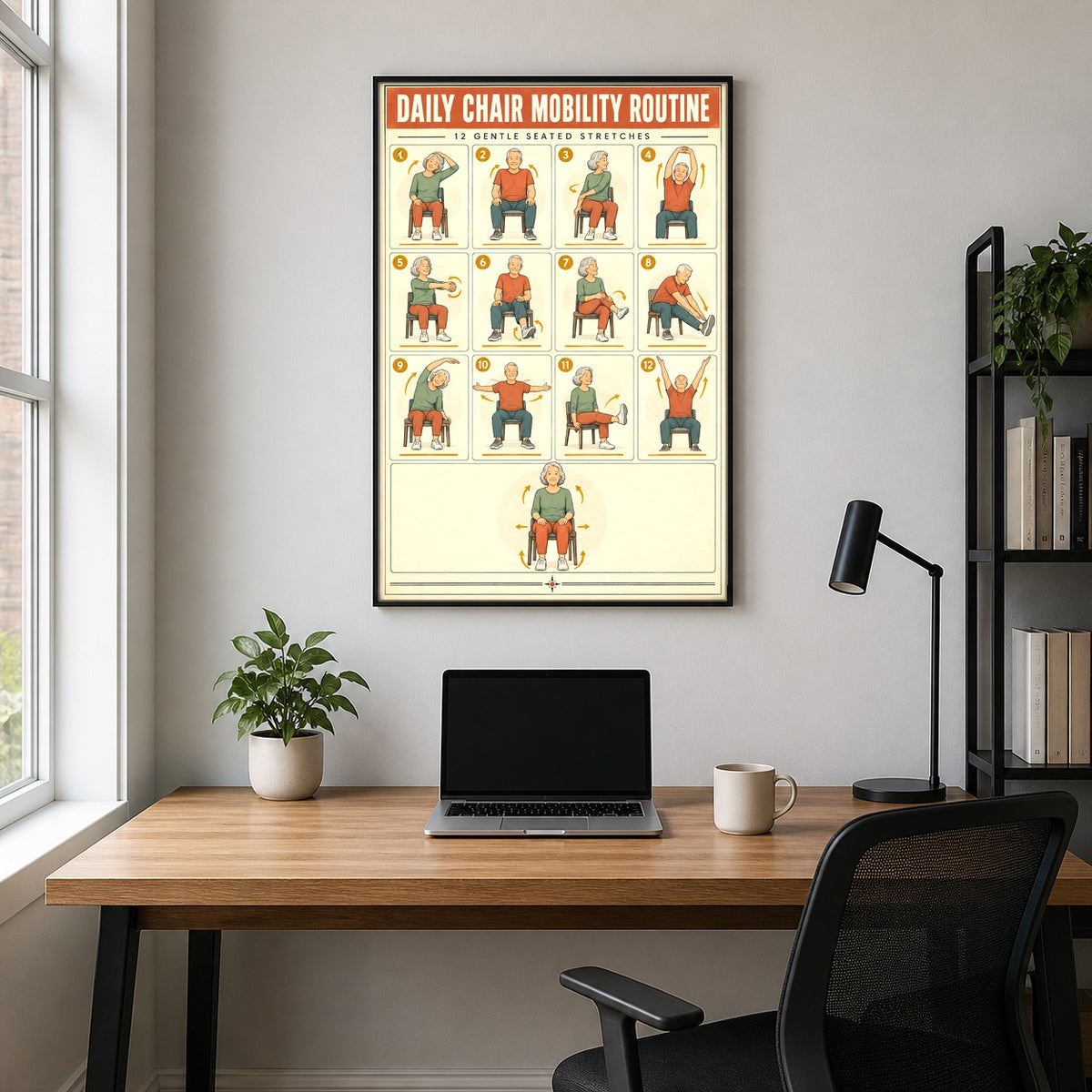 Daily Chair Mobility Routine Poster, Seated Senior Exercise Chart