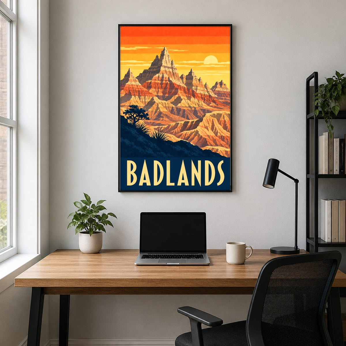 Badlands Vintage Travel Poster, Retro Desert Wall Art Print