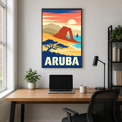 Aruba Vintage Travel Poster Retro Island Beach Wall Art