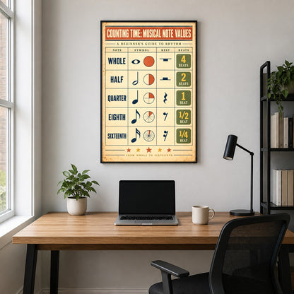 Counting Time Musical Note Values Poster, Kids Rhythm Chart