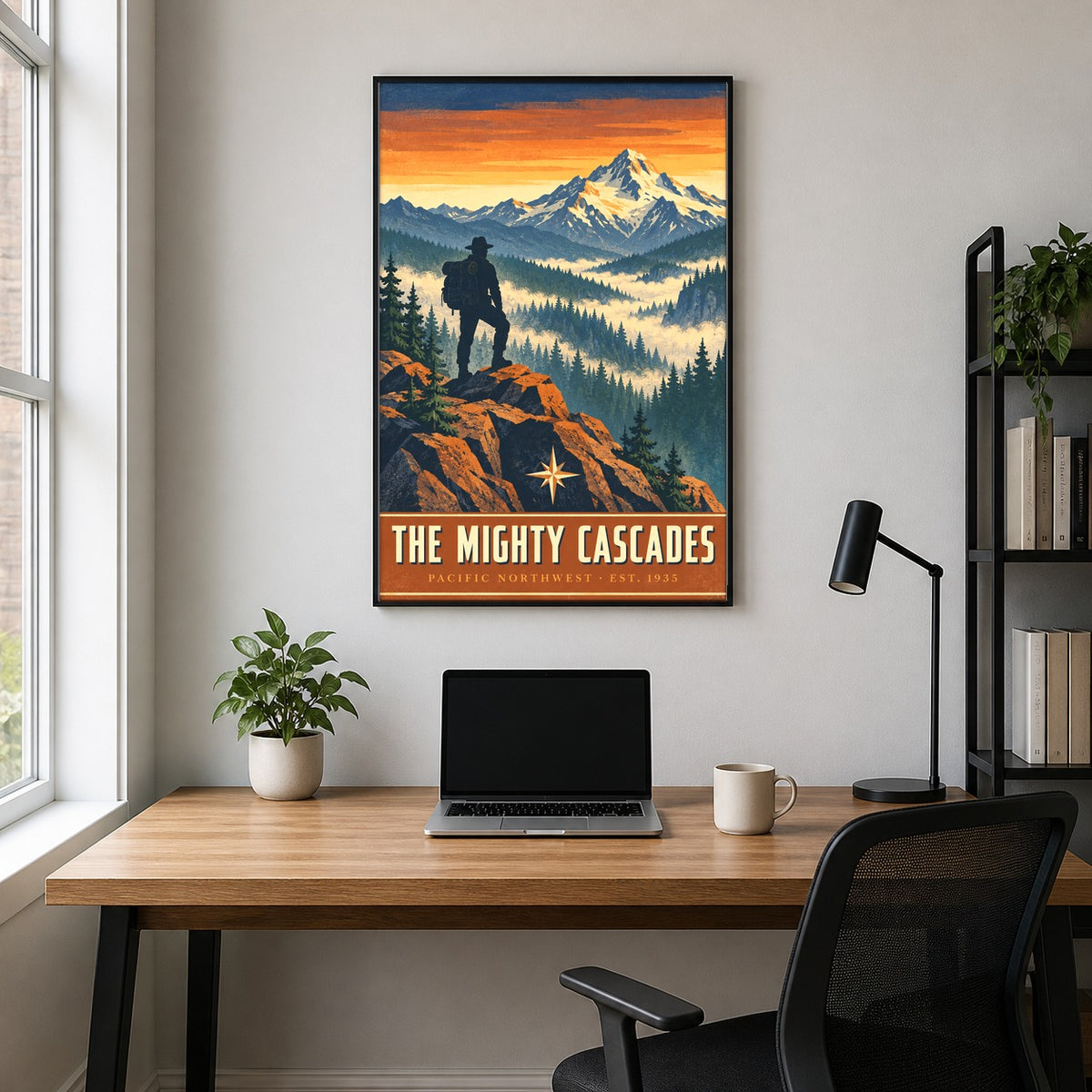 The Mighty Cascades Poster, Vintage Alpine Explorer Wall Art