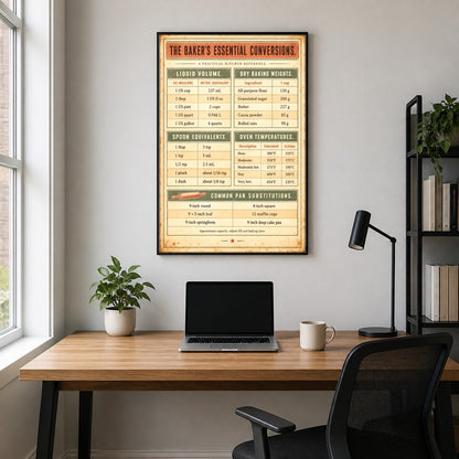 Artisanal Baking Conversion Chart Poster, Kitchen Art Print