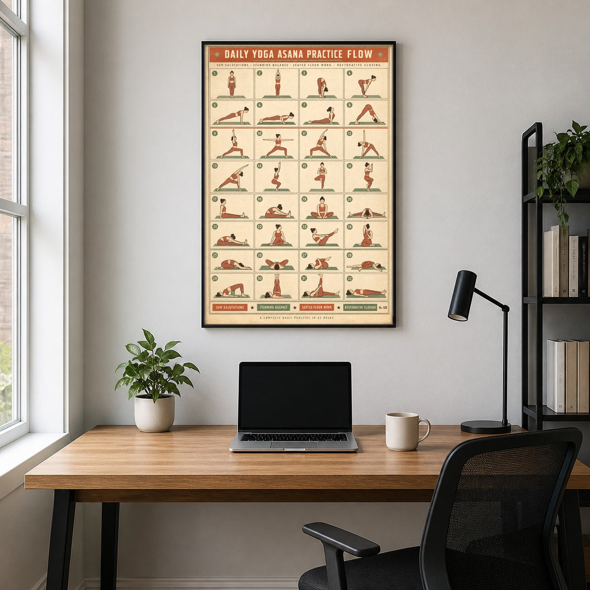 Yoga Asana Flow Chart Poster, Daily Practice Sequence Art