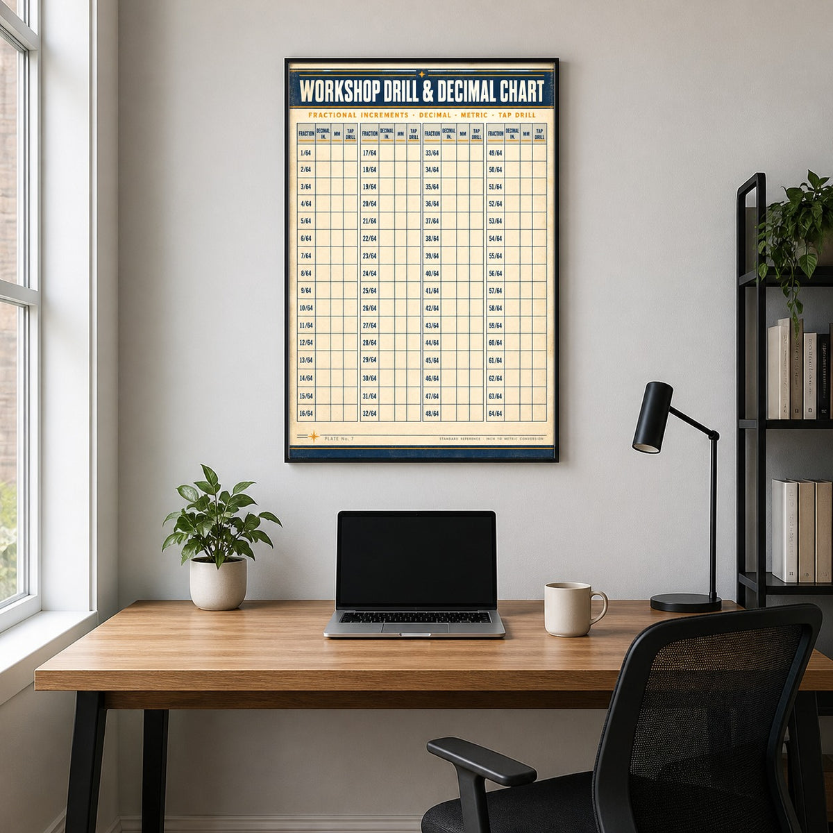 Workshop Drill and Decimal Chart Poster, Garage Art Print