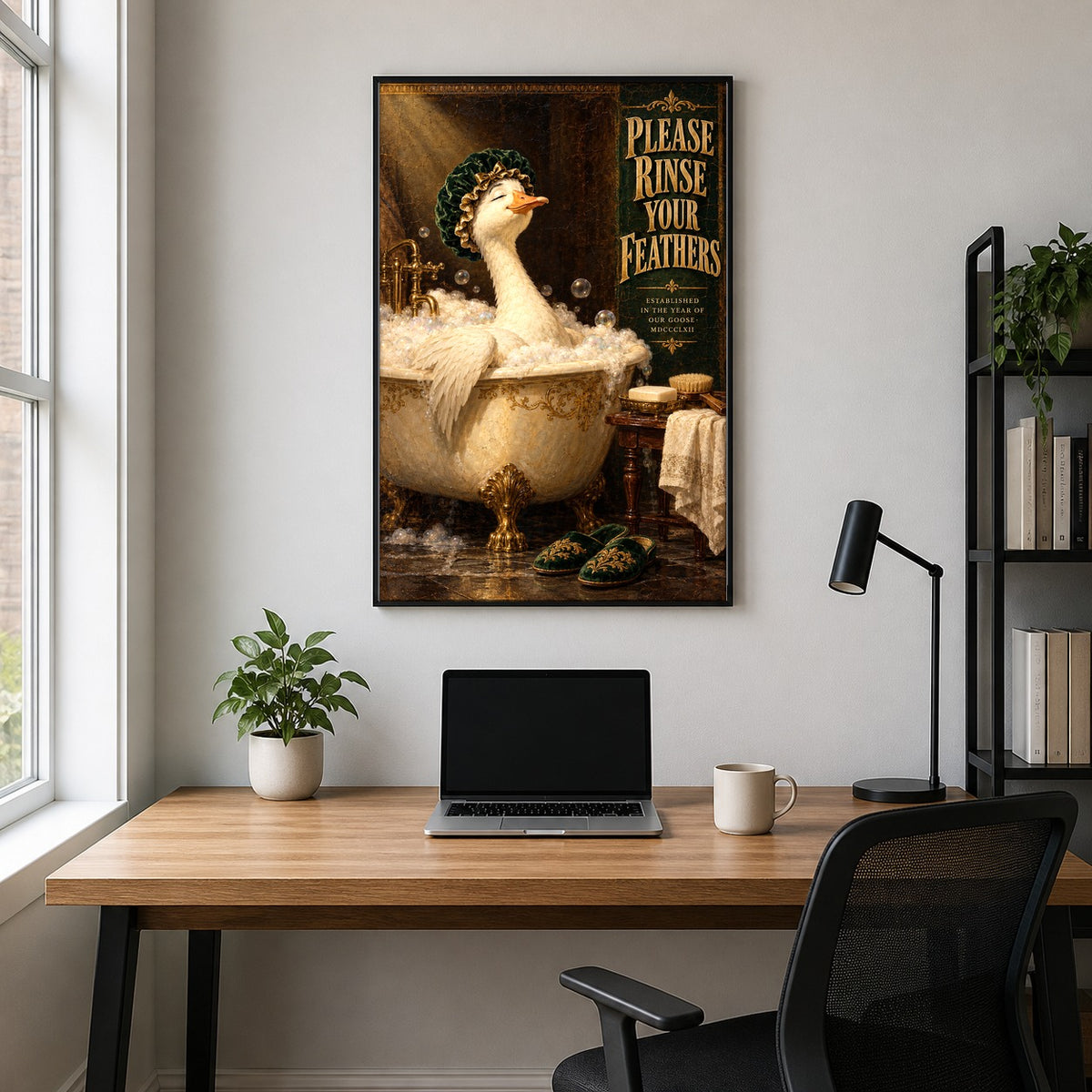 Aristocratic Goose in Clawfoot Bath Art Poster, Funny Bathroom Decor