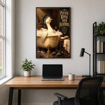 Aristocratic Goose in Clawfoot Bath Art Poster, Funny Bathroom Decor