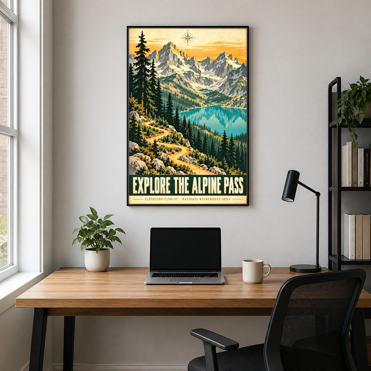 Alpine Pass Vintage Travel Poster, Mountain Landscape Art