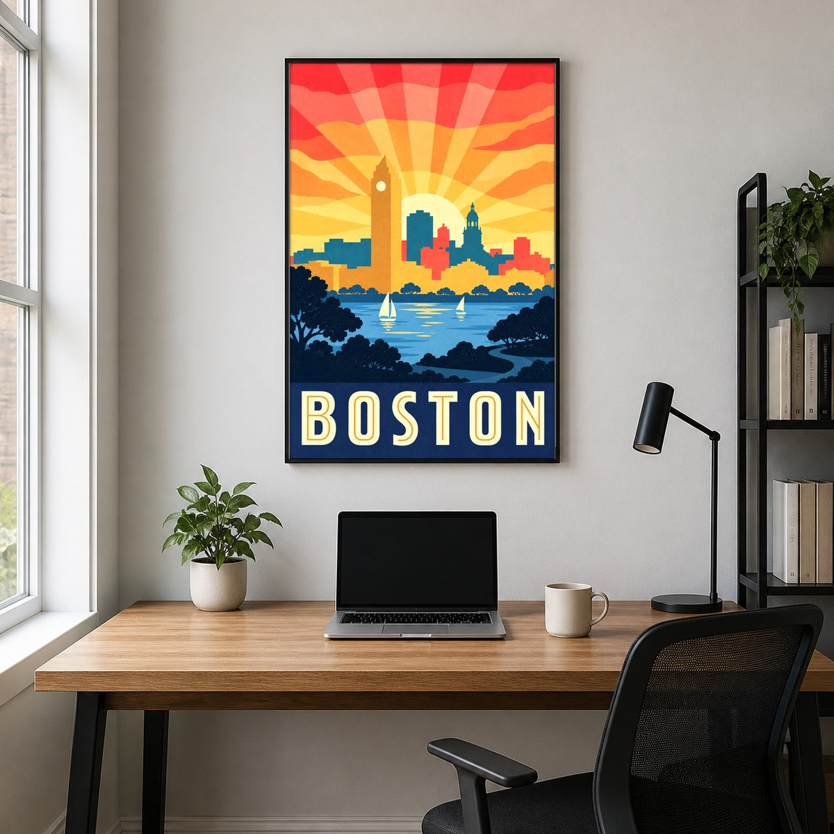 Boston Vintage Travel Poster, Retro Skyline Art Print