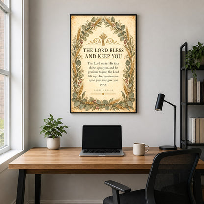Botanical Priestly Blessing Poster, Numbers 6 Scripture Wall Art