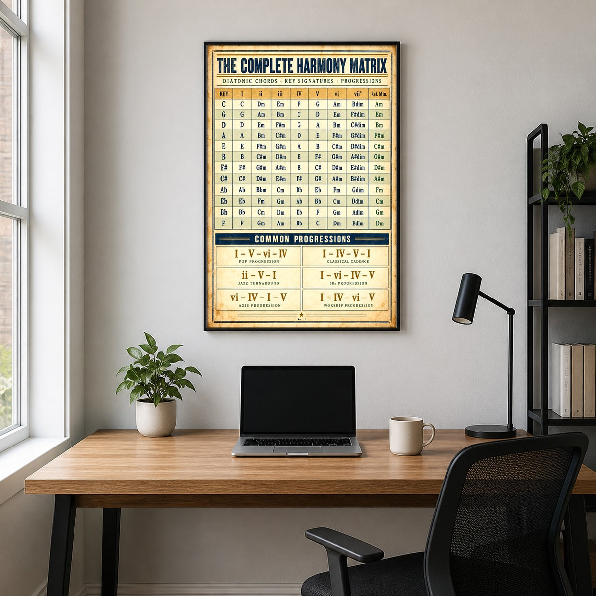Complete Harmony Matrix Poster, Studio Diatonic Music Theory Reference