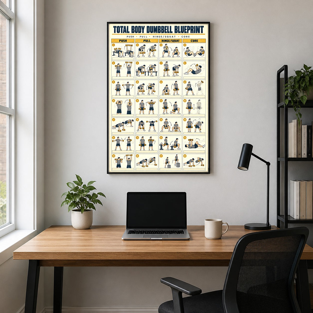 Total Body Dumbbell Blueprint Poster for Home Gym Wall Art